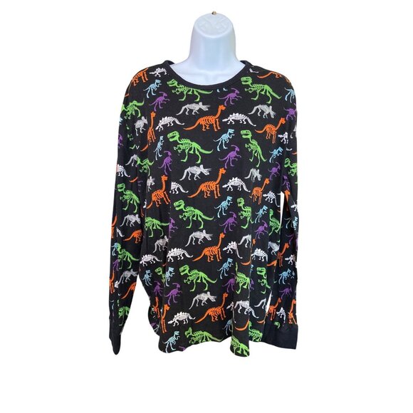 Hyde & Eek Men’s Pajama Top XL Dino Skeleton Halloween Sleepwear Black Cotton - Picture 2 of 7